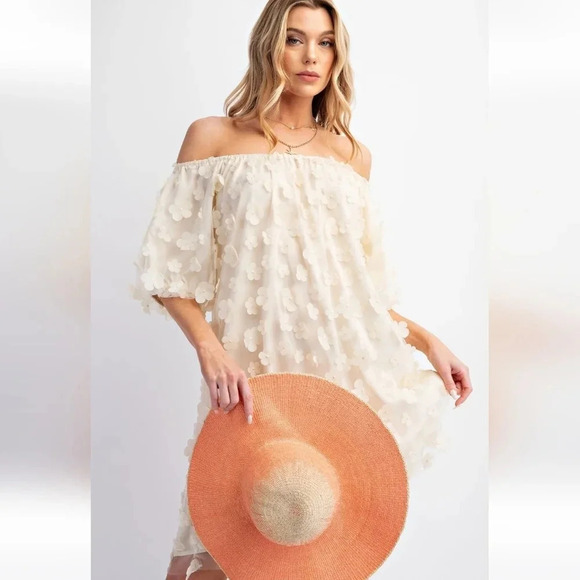 New! Easel Cream Floral Flower Applique Mesh Dress L - Picture 3 of 6